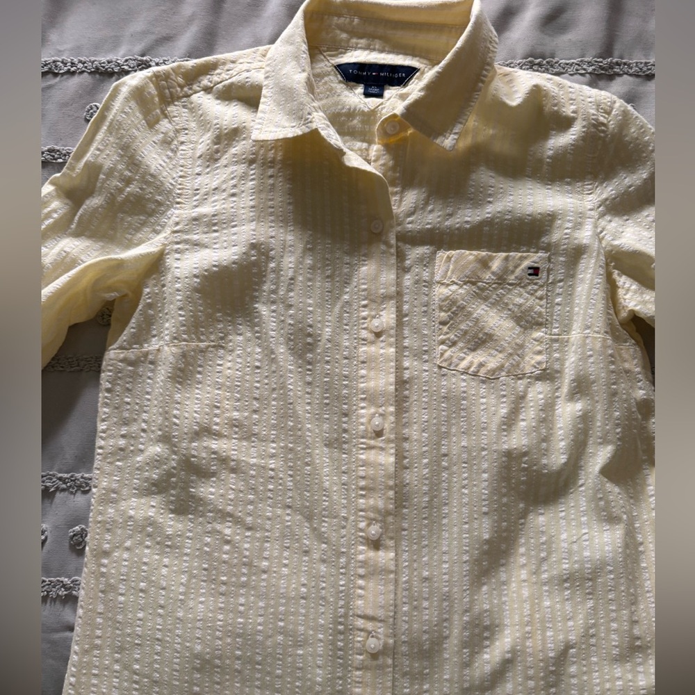 Vintage Tommy Hilfiger Butter Yellow Cotton Striped Preppy Shirt